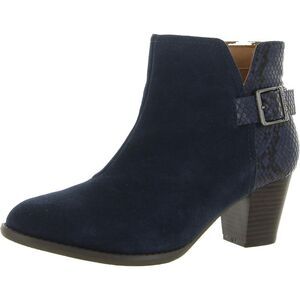 Vionic Womens Naomi Navy Suede Zipper Block Heel Ankle Boots Shoes New